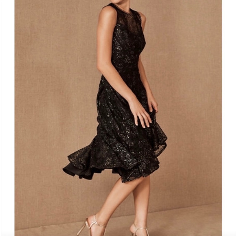 NWT BHLDN Black/Gold Midi Dress, Size 2